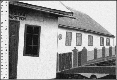 Kusicky boltja és a szlovák iskola 1947-ben.jpg