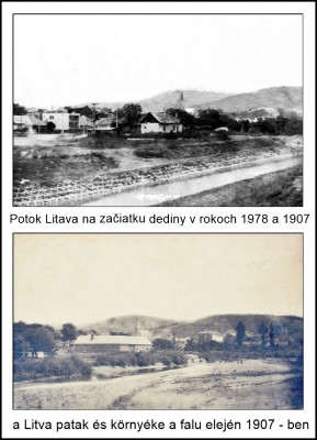 okolie potoka Litavy na začiatku dediny v roku 1907 a 1978.jpg