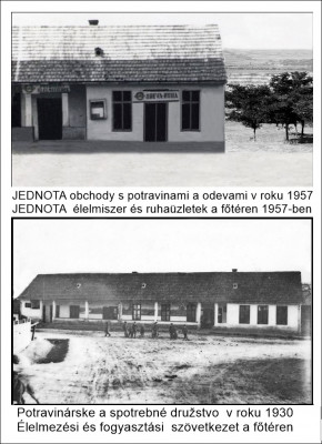 obchod potravín a odevy v roku 1957 výživné a spotrebné družstvo v roku 1930.jpg